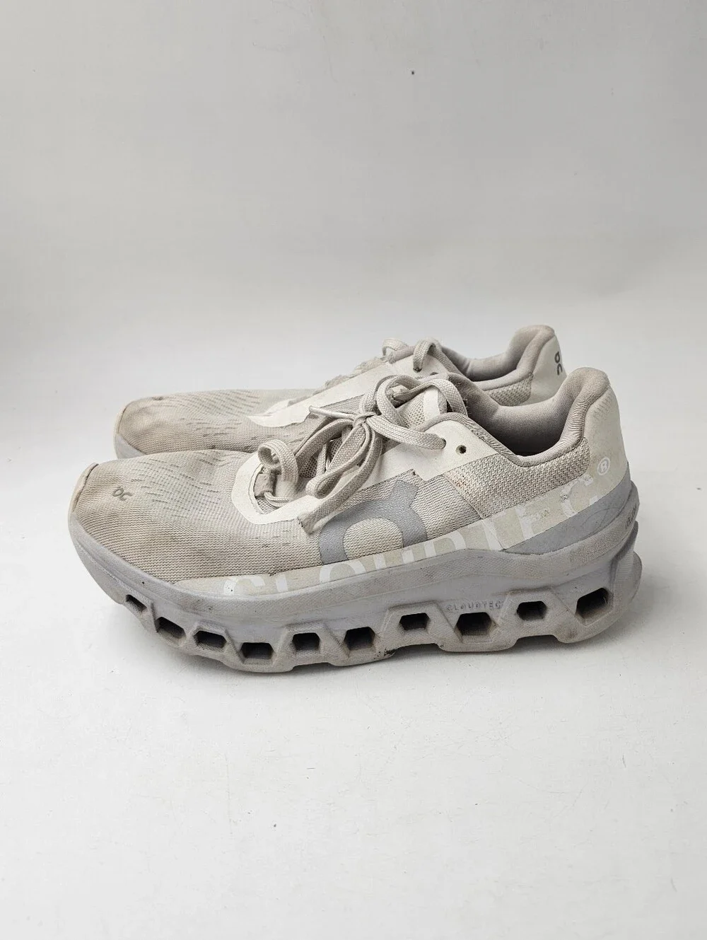 On Running Cloudmonster 1 White Glacier Graphic Spellout Max Cushion Womens 6.5